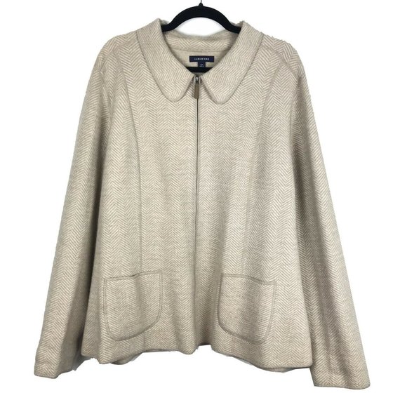 Lands' End Sweaters - Lands End Tan Wool Sweater Jacket Full Zip 22W